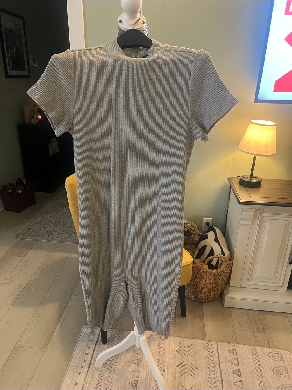 Eloquii Ribbed Knit Short-Sleeve romper - Light Gray